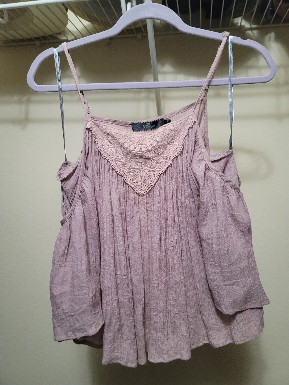 Boho Lace-Detail Cold Shoulder Top - Blush Pink